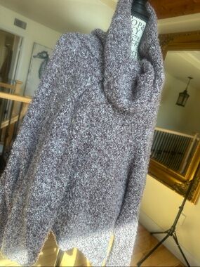 Free People Heathered Lavender Bouclé Cowl Sweater